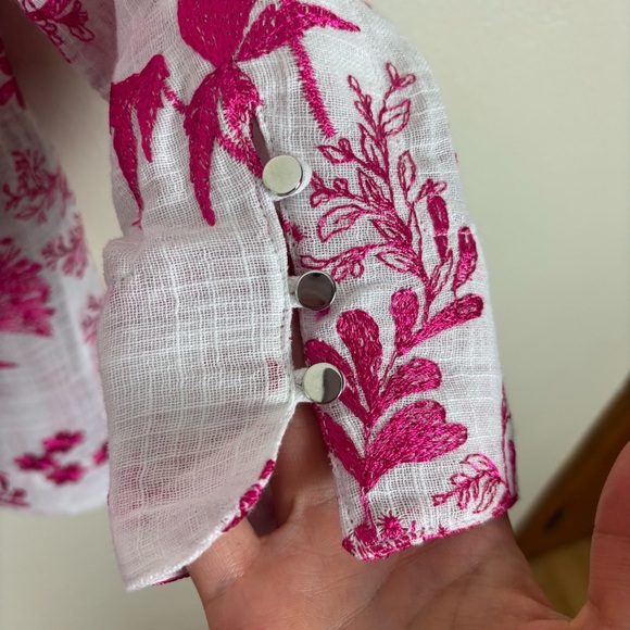 Soft Surroundings Top Women’s Sz M Etienne Tunic White And Pink Embroidered - Picture 4 of 7